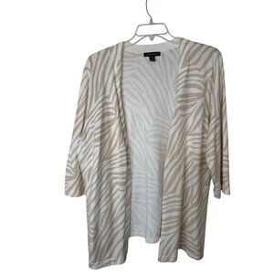Designers Originals Womens Beige & White Zebra Print Open Front Cardigan 2X